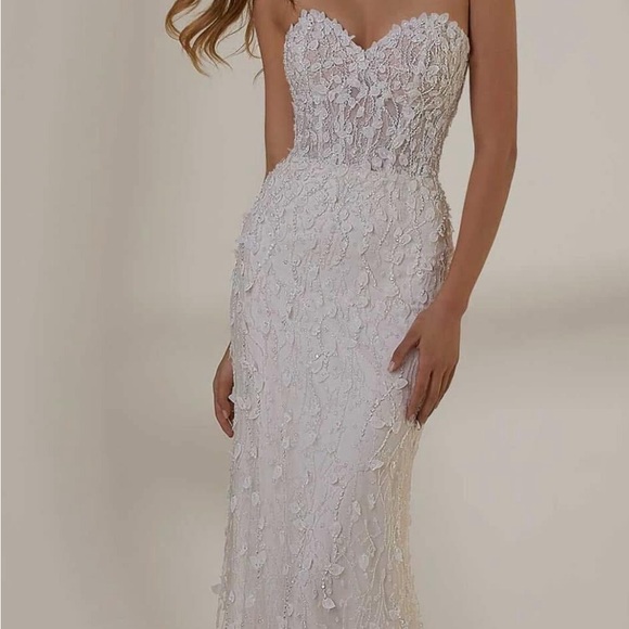 Mori Lee White Off-Shoulder Sheath Mini Dress - Picture 3 of 4